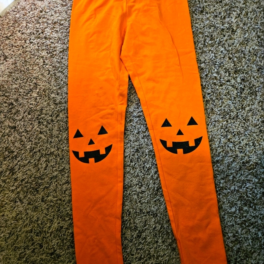 Girls Sequin Pumpkin Leggings NWT